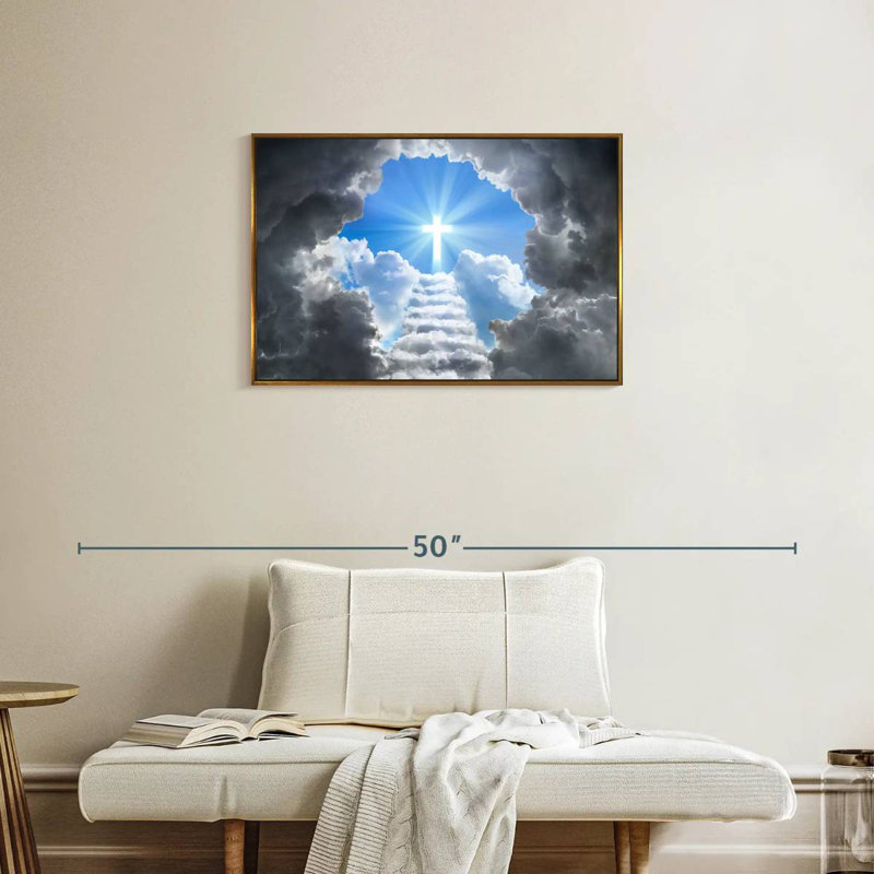 Escalier vers Jésus-Christ, Cadre flottant doré, 31 po x 21 po