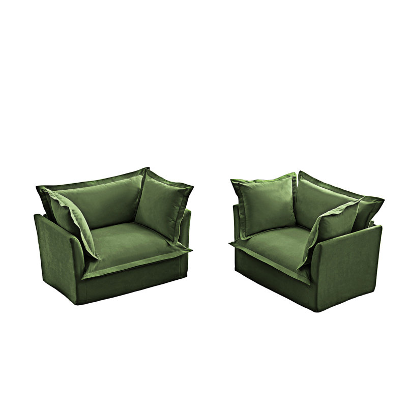 Modern Armchairs Accent Chair Set of 2, Green Chenille