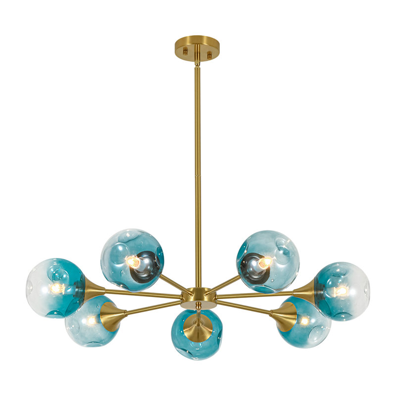 7 - Light Melt Gradient Blue Glass Sputnik Linear Chandelier