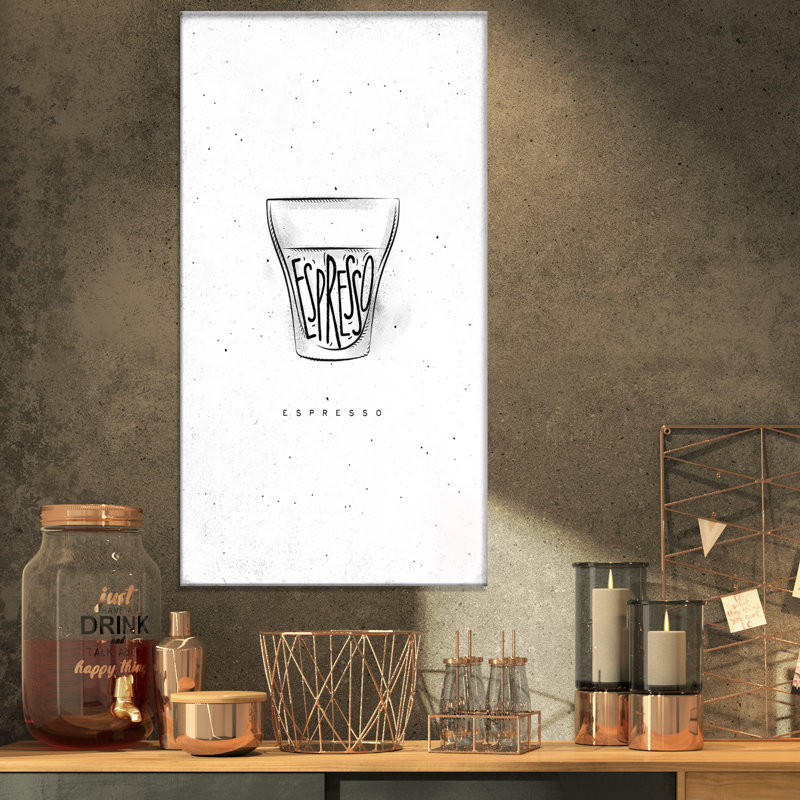 Espresso cup-blanc-impression d’art textuel Food, H 32 po x l 16 po x P 1 po, Toile tendue