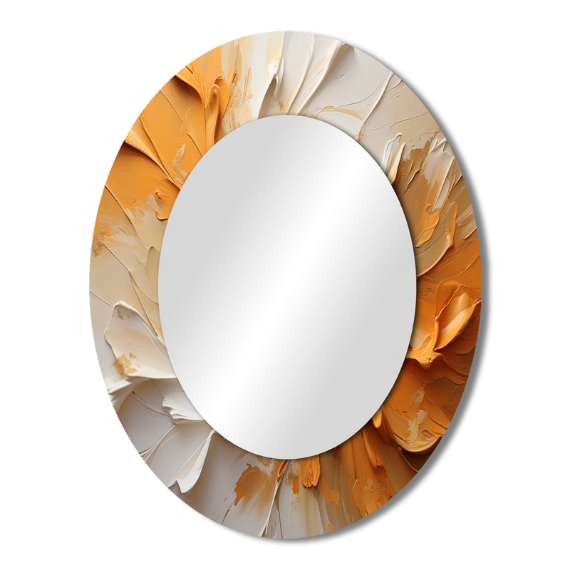 Doré et beige Soft Wave Paint II - miroir mural ovale moderne, 43 po x 33 po