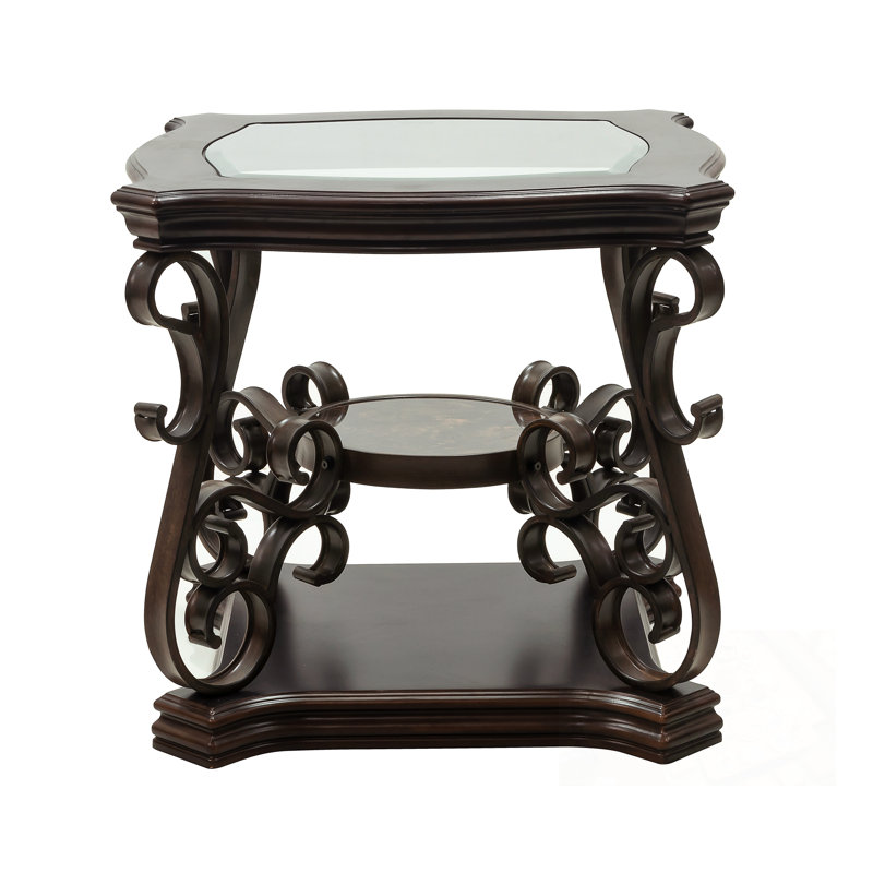 Table de bout avec plateau en verre et tablette centrale