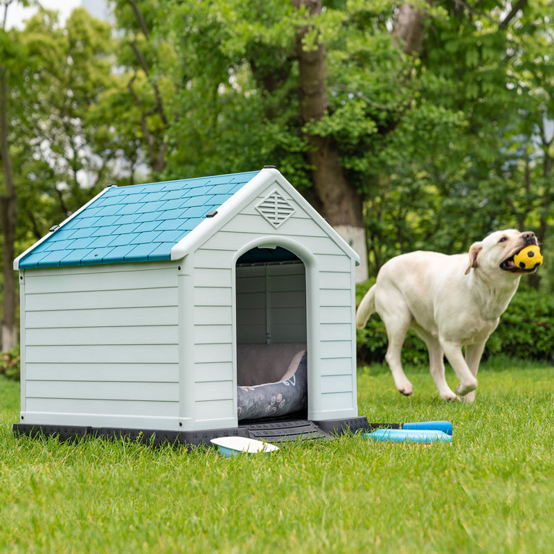 Niche pour chien isolée en plastique Deisi, Bleu, H 27,6 po x l 25 po x P 26,8 po