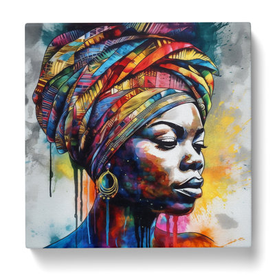 African Woman Crayon Art - Wrapped Canvas