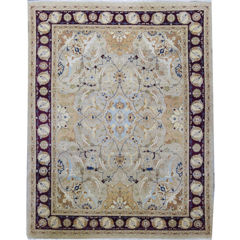 Tapis beige noué à la main de haute qualité