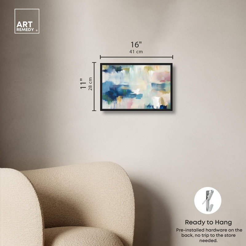 Art Remedy, tons froids, toile abstraite, pervenche pâle I, Black, Framed Print without Mat, 11" H x 16" W x 1.8" D