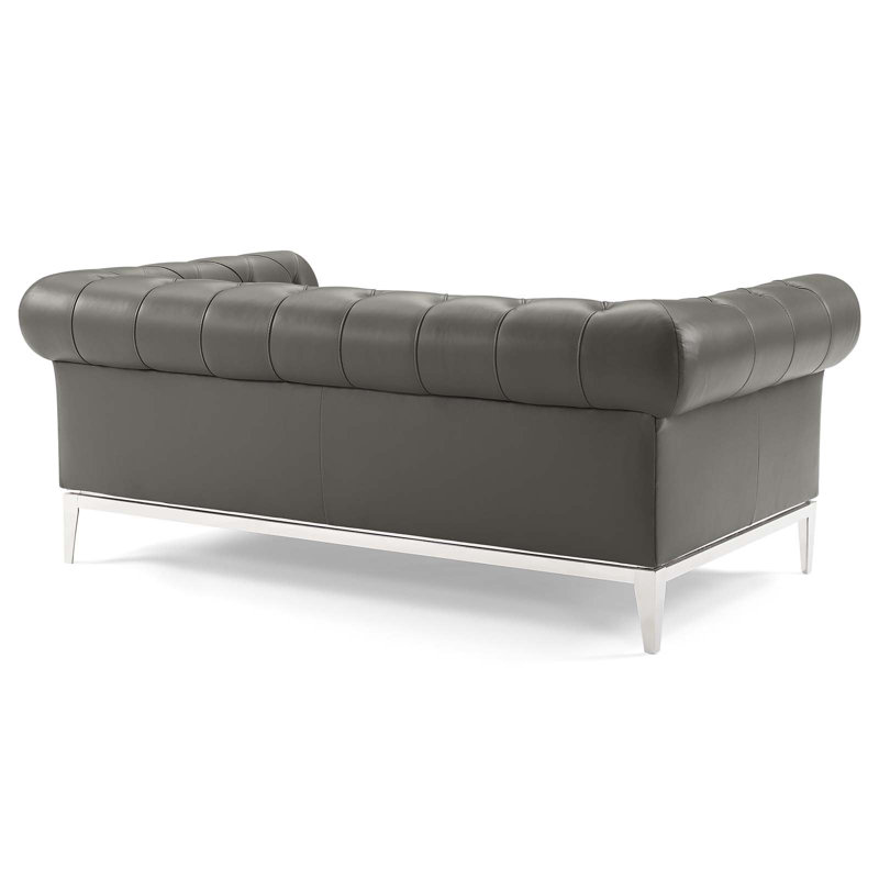 Causeuse et fauteuil capitonnés en cuir Idyll, Cuir synthétique gris