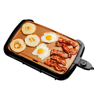 OVENTE Electric Griddle with 16 x 10 Inch Flat Non-Stick Cooking Surface, Removable and Adjustable Temperature Control, Indoor Grill for Instant Breakfast, Pancakes, Eggs or Burgers, Copper GD1610CO