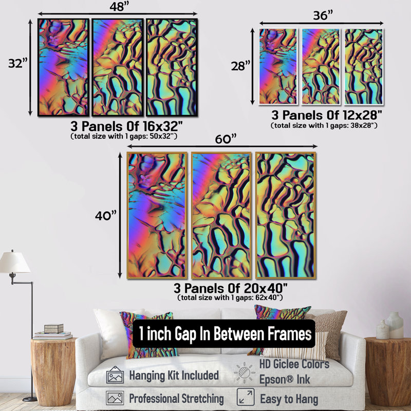 Neon Texture Mars - Abstract Landscape Wall Art Set, Brown Floater Framed, 32" H x 48" W x 1" D