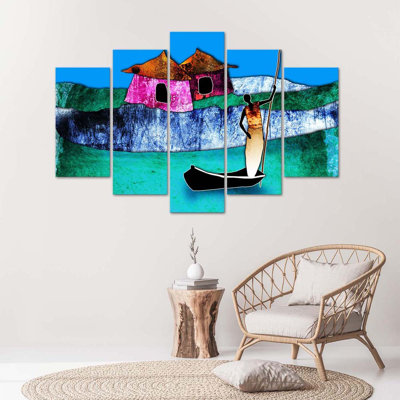 African Landscape - 5 Piece No Frame Print on Canvas