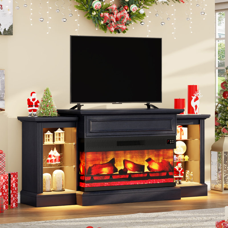 Alvilda 3-Sided Fireplace TV Stand with Adjustable Shelves & LED Light, White, 60"