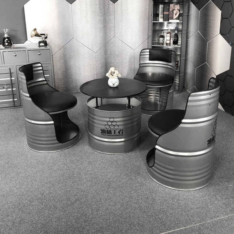 Ensemble de salle à manger de style industriel ronde avec tabourets à pétrole 27,56 po