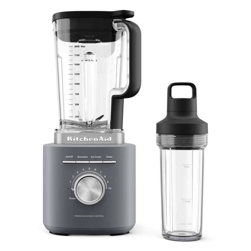 KitchenAid® Pure Power Blender with Precision Speed Control Knob & Personal Blending Jar – Matte Charcoal Gray, Matte Grey