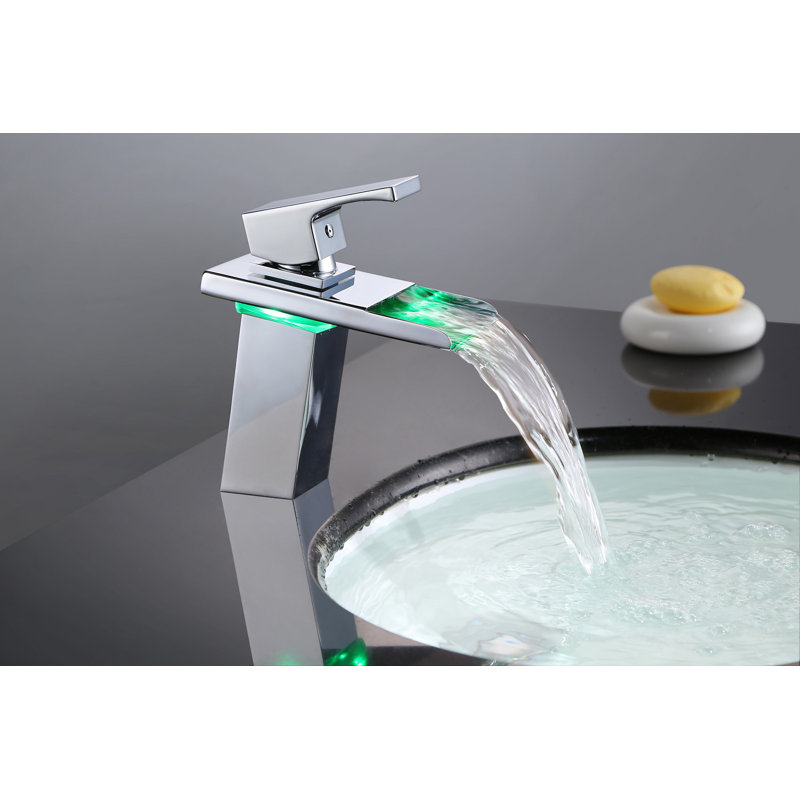 Waterfall Single Hole Bathroom Faucet,Single Handle Bathroom Sink Faucet with LED