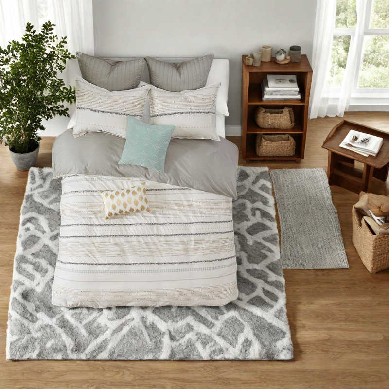 Ensemble de literie en coton boho blanc cassé gris moderne
