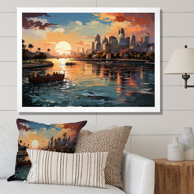 " City Singapore Popart IV ", Gold Floater Framed, 12" H x 20" W x 1" D