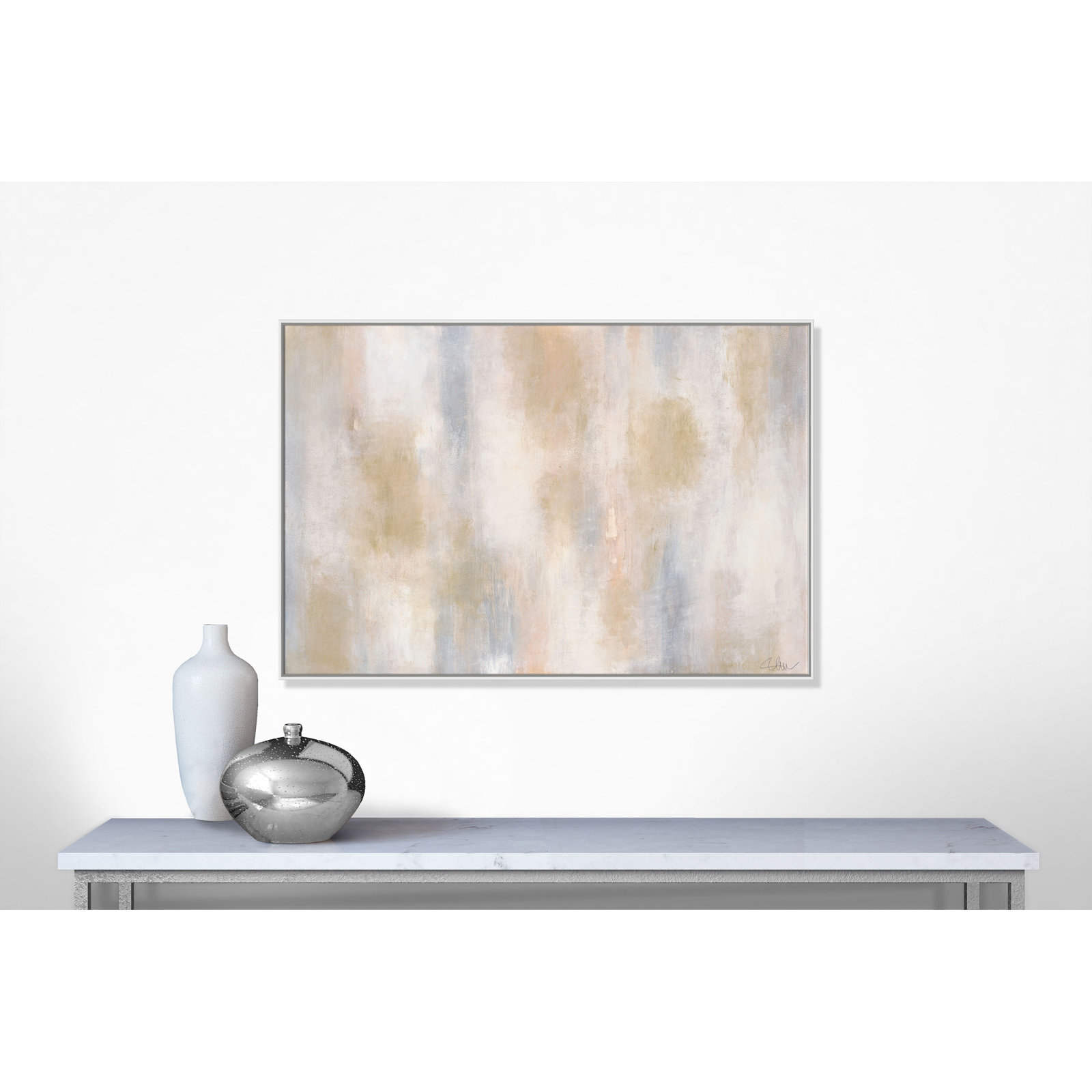 Pulsating Shimmer - Floater Frame Painting on Canvas, 41" H x 61" W x 2" D, White Framed