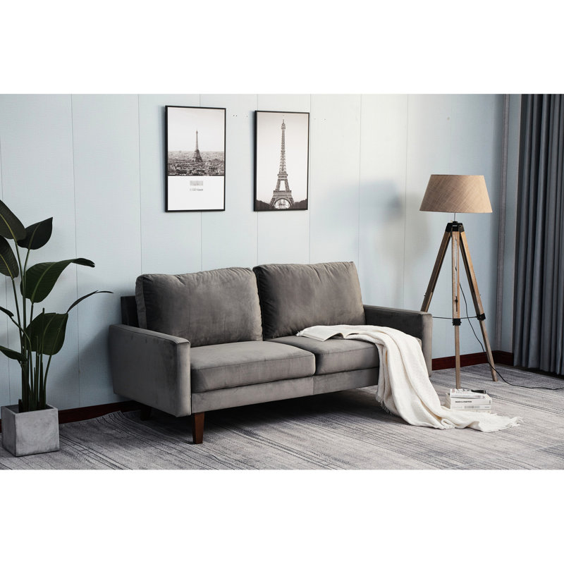 Microfibre grise pour trois sièges avec mousse durable et structure solide avec abat-jour en bois robuste à 3 couches