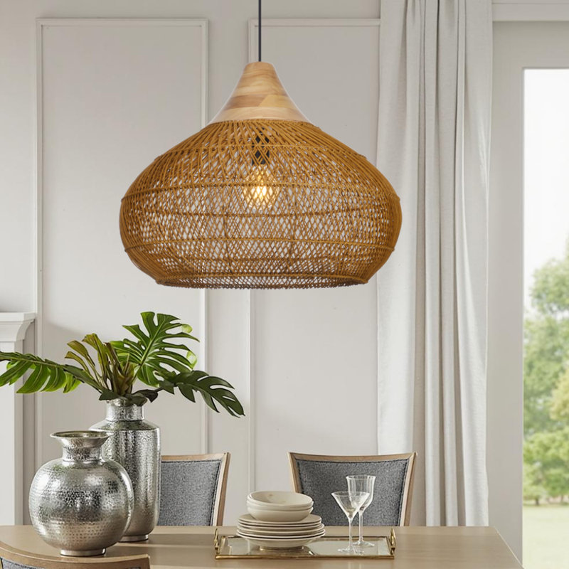 Bridin 1 - Light Natural Geometric Pendant, Brown, 17.72" H x 23.62" W x 23.62" D