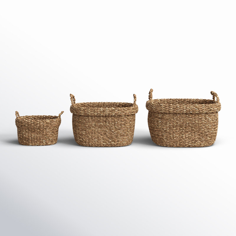 Charton Seagrass 3 Piece Oval Baskets w/ Cuff Set