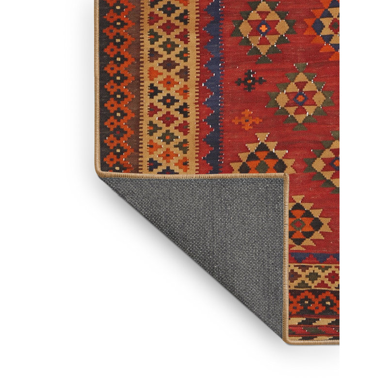 Tapis de zone rouge/brun/crème contemporaine, Rectangle 5 pi x 7 pi