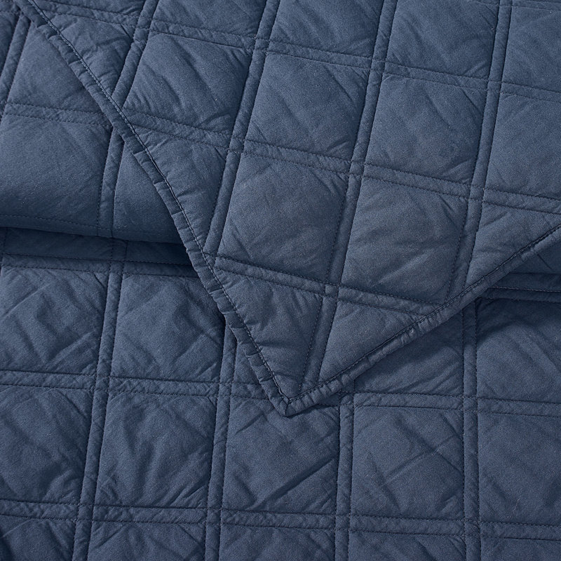 Brooklyn Loom Diamond Washed Cotton Quilt Set, King Quilt  + 2 Shams, Blue