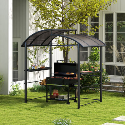 BBQ Grill Gazebo 8 ft. x 5 ft. Steel 1 Piece Grill Gazebo Tawny Vented Double Roof