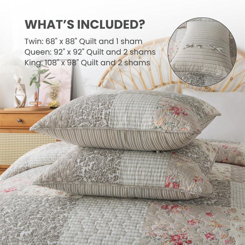 Ensemble de courtepointe en coton à motif patchwork Walk In The Cotswolds, Courtepointe très grand + 2 taies d'oreiller