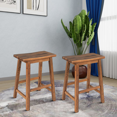 Minimalist design Dining Stools with curved top and solid rubber wood legs, Suitable for living room by Winston Porter