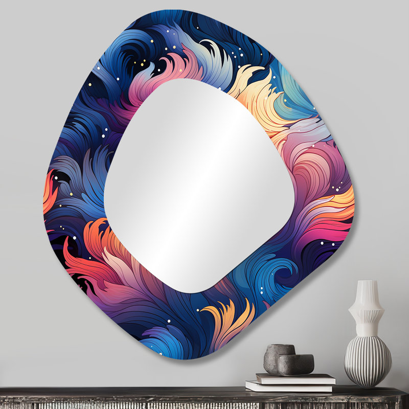 Celestial Concealment Ripple I - Abstract 3D Shapes Irregular Modern Large Wall Mirror, 28" x 25"