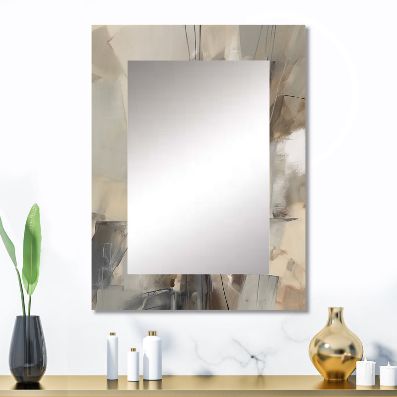 Abstract Design Shapes I - Beige Modern Wall Mirror, 32" x 24"