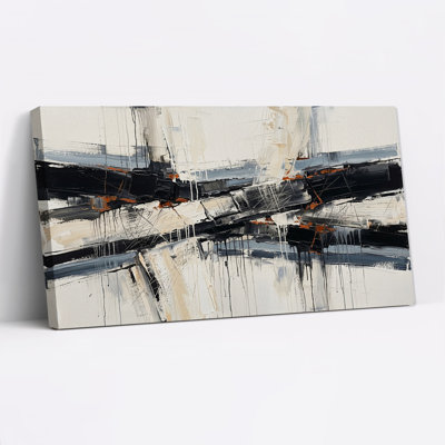 Art abstrait sur toile abstrait noir, blanc et rouille