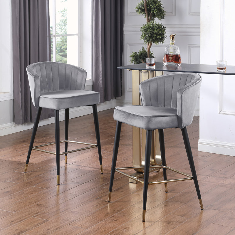 Tabouret de comptoir rembourré 27,2 po Lindsi, Gris