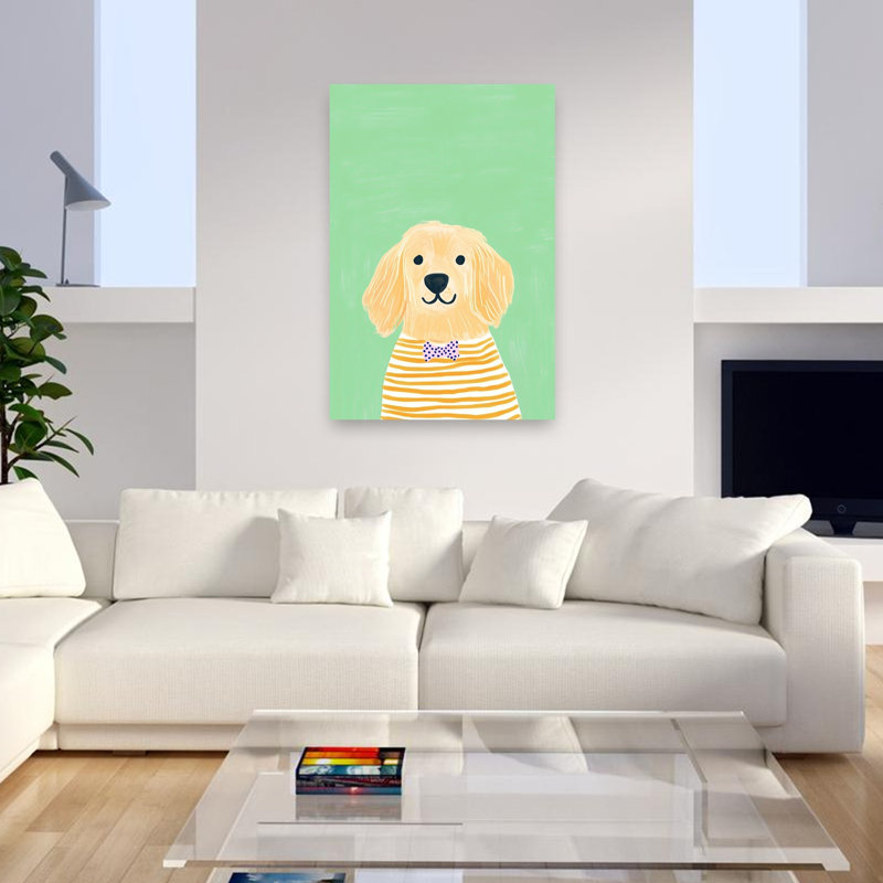 «Dapper Golden Retriever», reproduction d'art mural contemporain, H 48 po x l 32 po