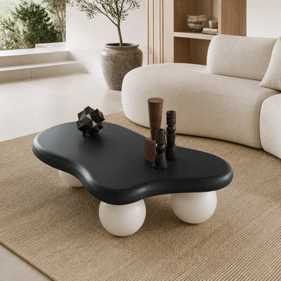Table basse de 40 pouces en forme de nuage avec 3 pieds sphériques pour le salon, pieds noirs et pieds blancs