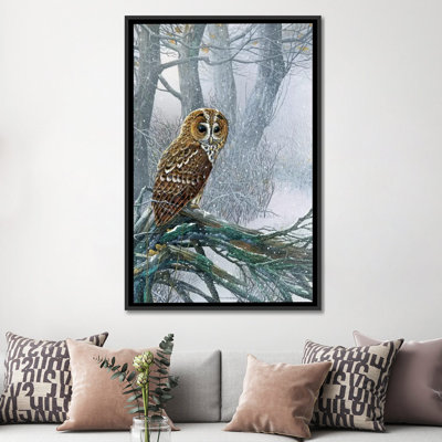 "Chouette dans une forêt enneigée" par Jan Weenink - reproduction d'art graphique sur toile tendue