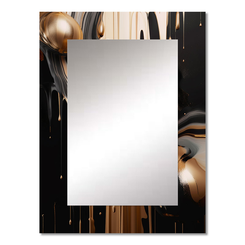 Or et noir marbré Euphoria IV - miroir décoratif en marbre, miroir mural moderne, impression d'art en métal, 32 po x 24 po