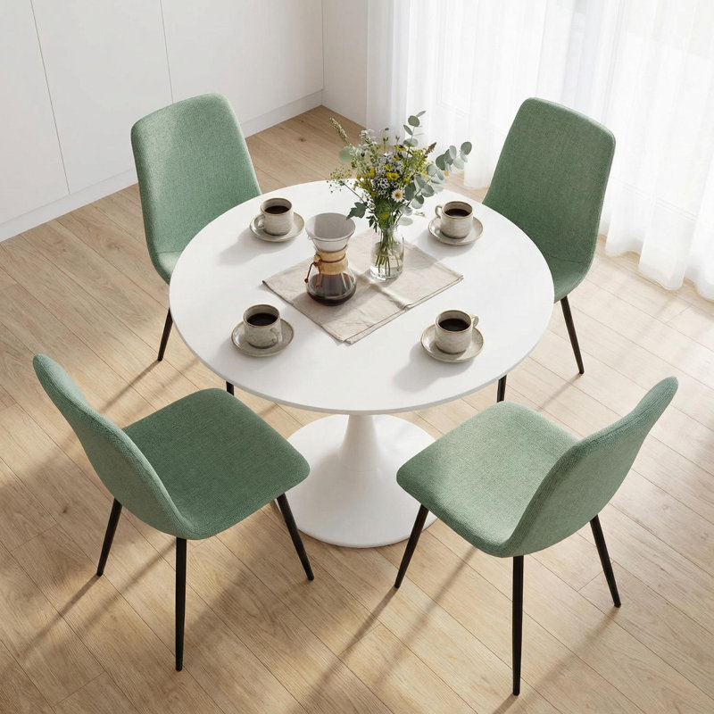5-piece Mid-century Modern Dining Set, 31.5" Round Dining Table With 4 Linen Upholstered Chairs
