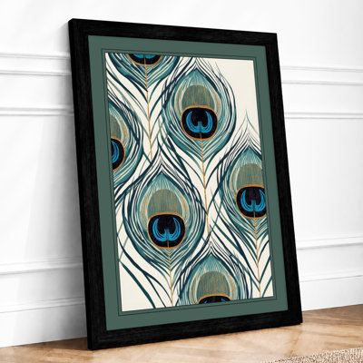 Peacock Feathers Geometric - Framed Print