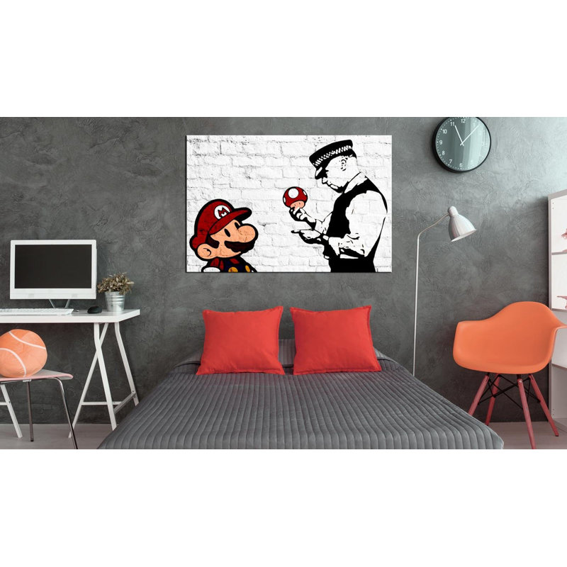 Banksy Mario sur brique sur toile, H 24 po x l 36 po
