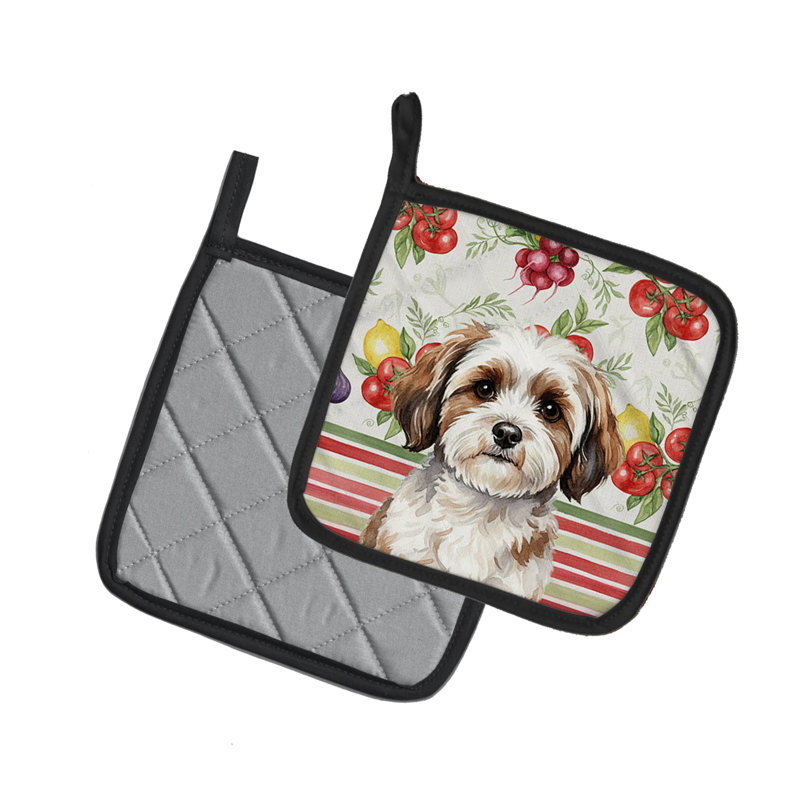 Parti-colour Havanese Vegetables Pair of Pot Holders, Brown/White