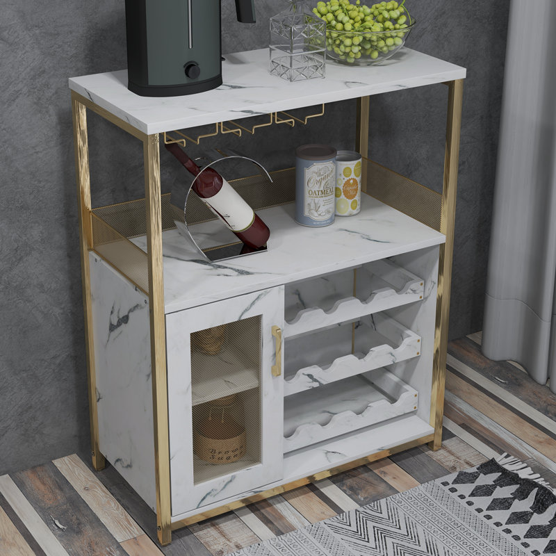 Cabinet/Enclosed Storage Wine Bottle Rack, White/Gold