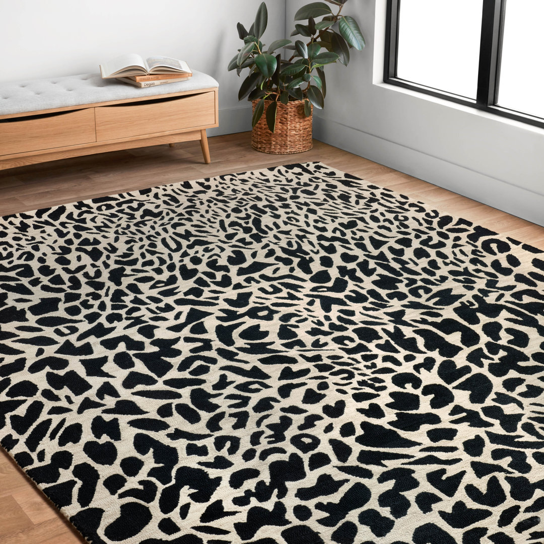 Masai Hand-Hooked Wool Black/Ivory Area Rug World Menagerie Rug 