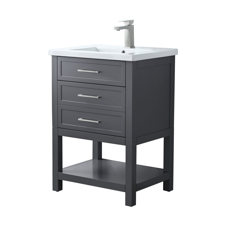 Meuble-lavabo simple 24 po avec comptoir en céramique Vicini, Gris foncé / nickel brossé