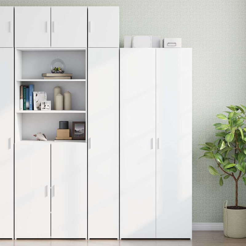 17 Stories Slim Storage Cabinet Engineered Wood, White, 225cm H x 30cm W x 42.5cm D
