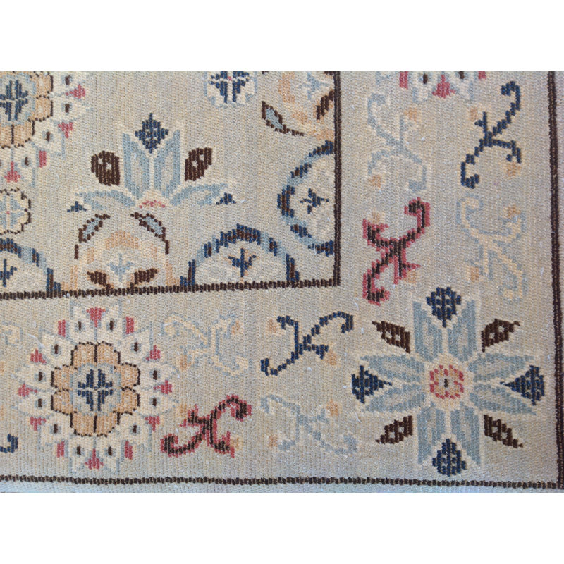 Tapis unique en laine noué à la main beige de 9 pi 3 po x 11 pi 9 po