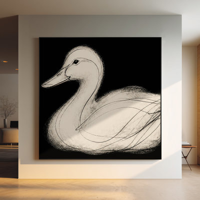 Très grande reproduction d'art sur toile - cygne noir minimaliste sur fond crème pour le salon ou la chambre à coucher - «Assemblage requis du cadre (cadre non fini)»