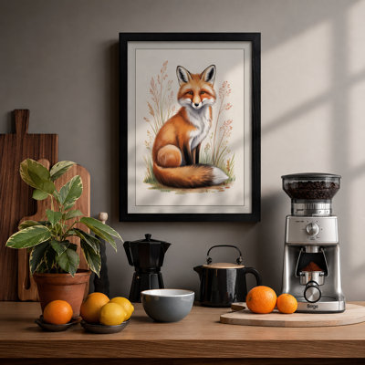 Red Fox in Bloom Boho - Framed Print