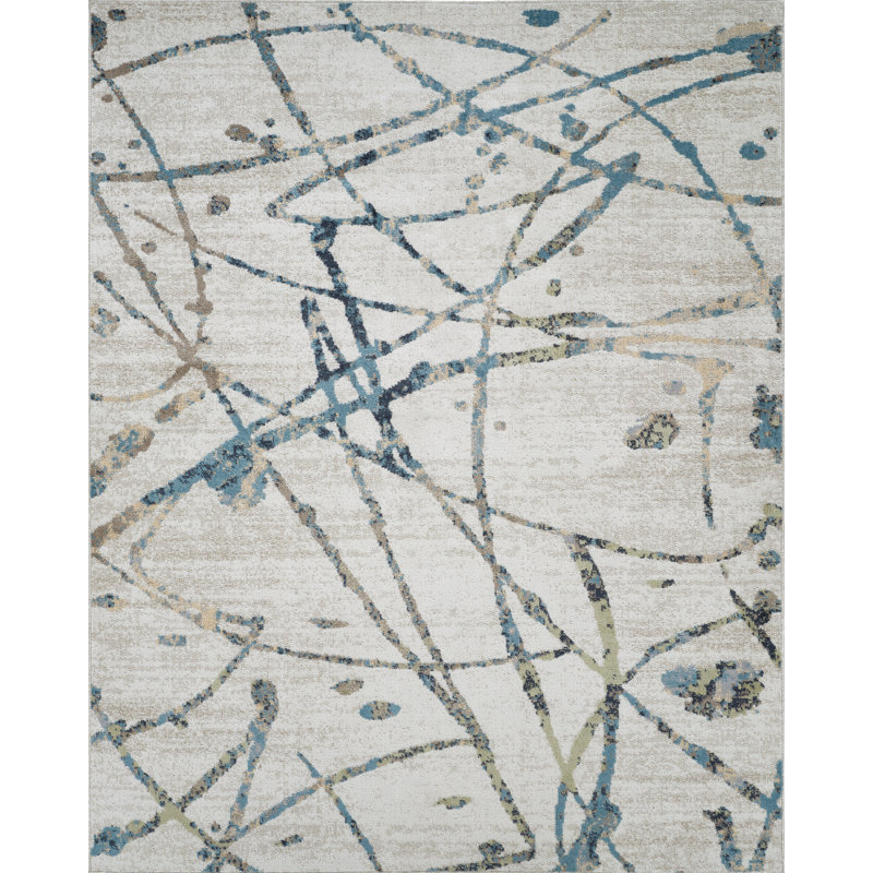 Machine Washable Archie Blue/Beige Rug, Rectangle 12'2'' x 15'2''