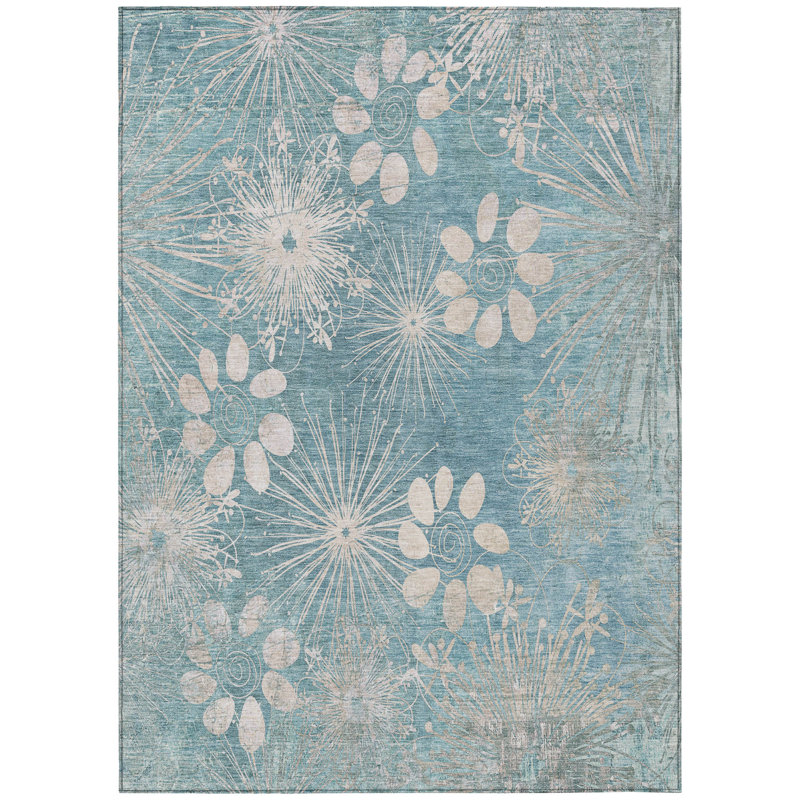Machine Washable Indoor/Outdoor Kaczor ACN2225 Floral Rug, Rectangle 3' x 5'